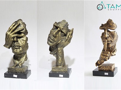 Tượng đầu người trang trí nghệ thuật Số 03 màu vàng đồng